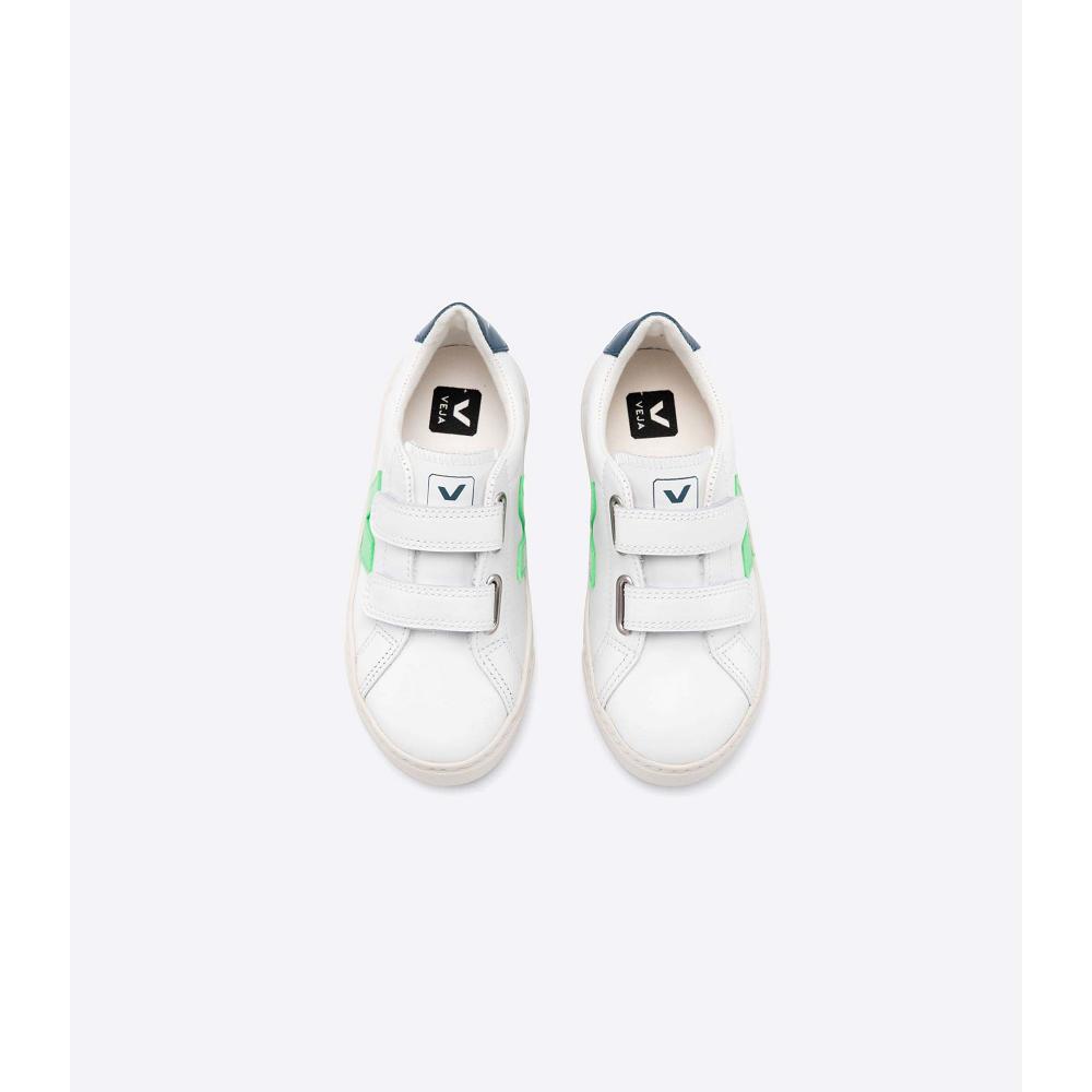 Kids' Veja ESPLAR LEATHER Sneakers White/Green | SG 816EBC